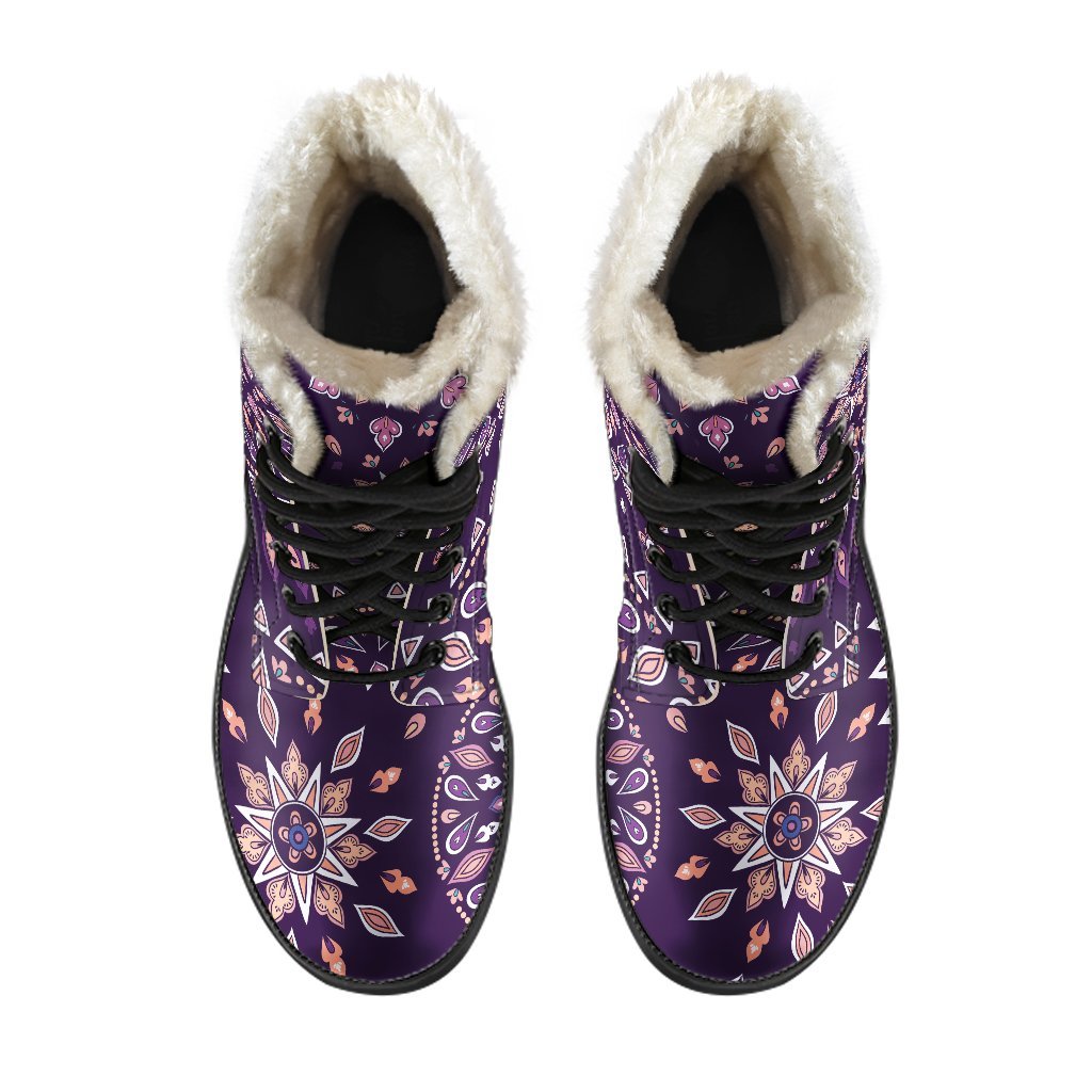 Bohemian Bliss: Purple Faux Fur Leather Boots for the Free-Spirited Hippie - 4