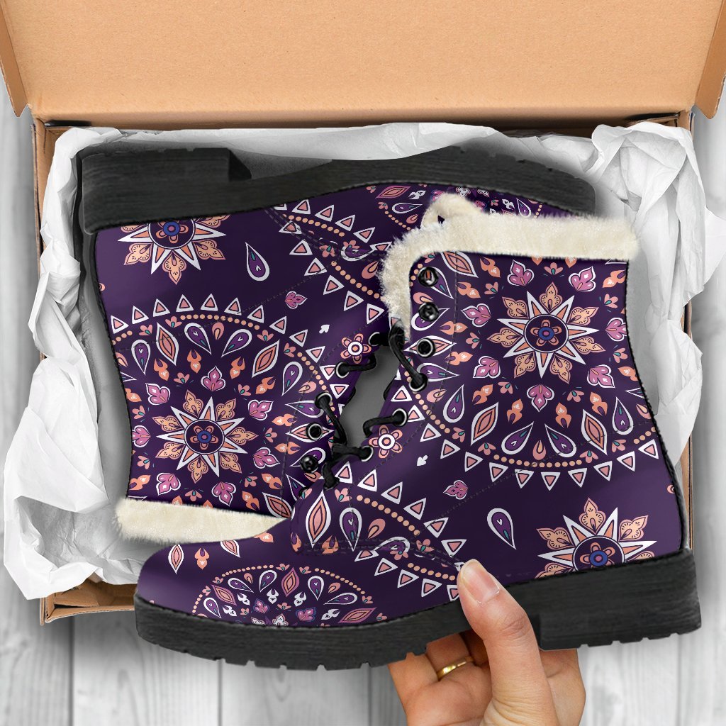 Bohemian Bliss: Purple Faux Fur Leather Boots for the Free-Spirited Hippie - 5