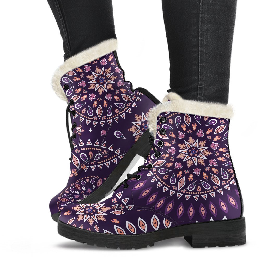 Bohemian Bliss: Purple Faux Fur Leather Boots for the Free-Spirited Hippie - 1