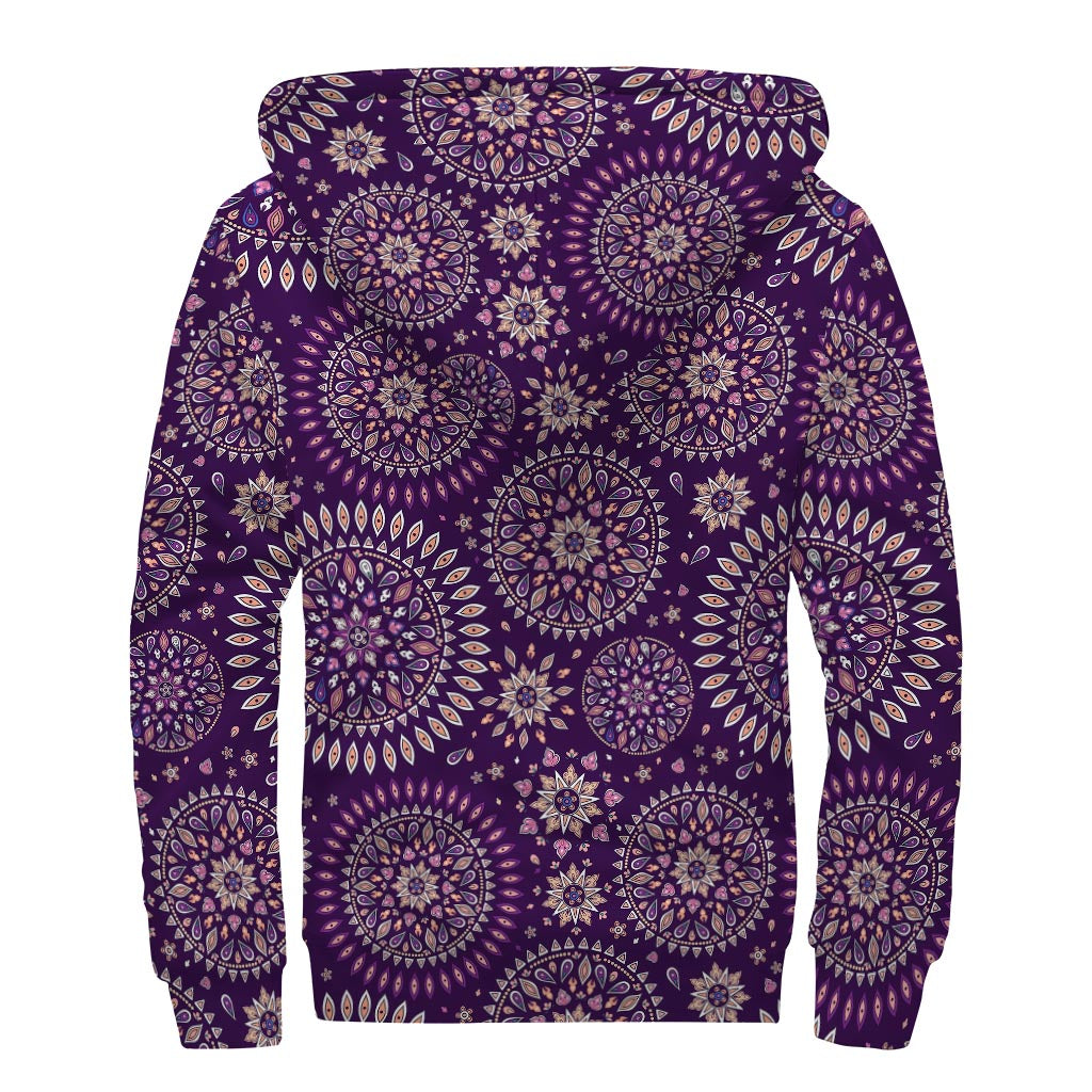 Groovy Purple Bohemian Mandala Sherpa-Lined Hoodie for Stylish Hippies - 2