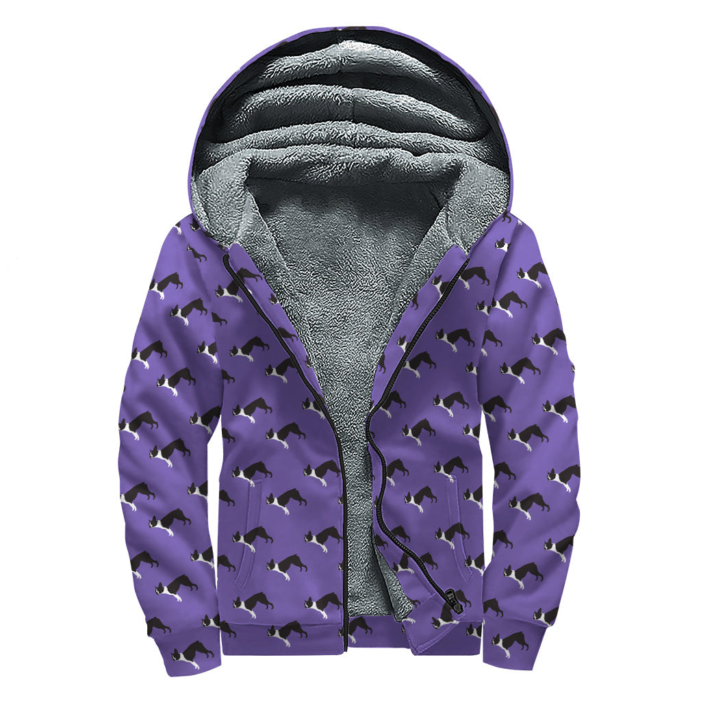 Groovy Purple Boston Terrier Sherpa-Lined Zip Up Hoodie for Peace-Loving Hippies - 1