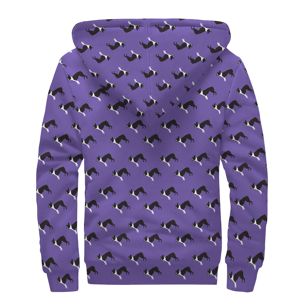 Groovy Purple Boston Terrier Sherpa-Lined Zip Up Hoodie for Peace-Loving Hippies - 2