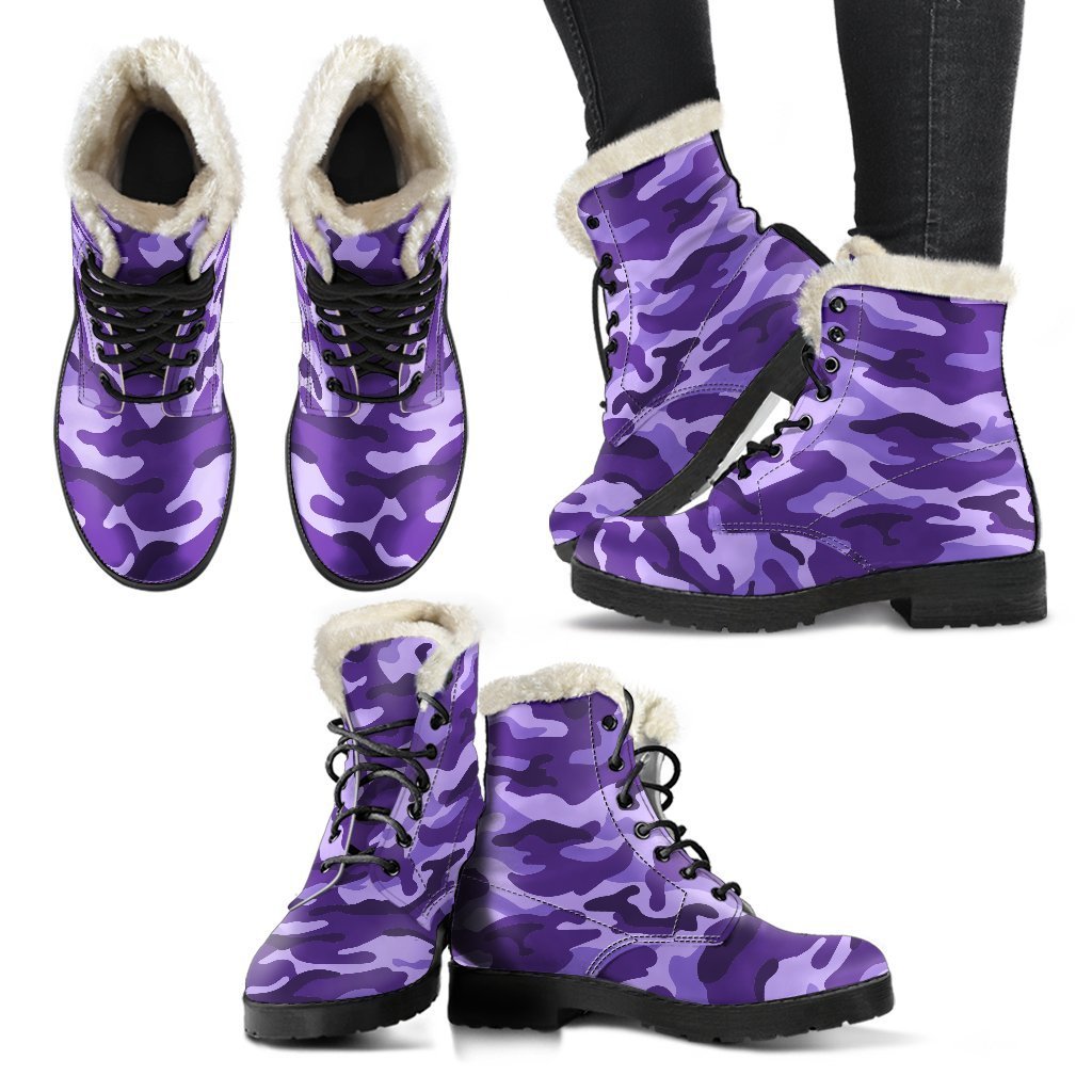 Get Groovy in Purple Camouflage Faux Fur Leather Boots for Hippies - 2