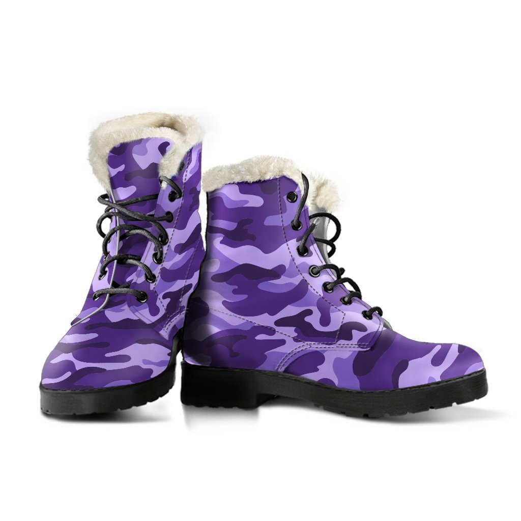 Get Groovy in Purple Camouflage Faux Fur Leather Boots for Hippies - 3