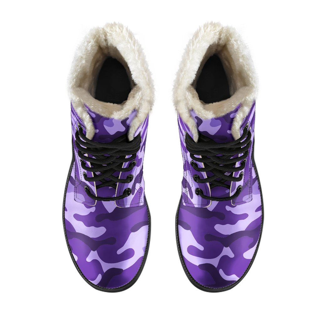 Get Groovy in Purple Camouflage Faux Fur Leather Boots for Hippies - 4