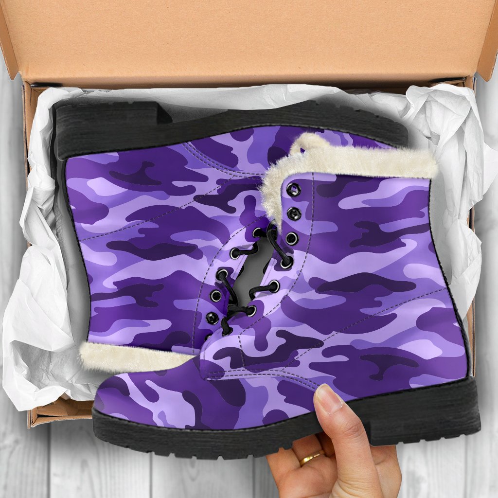 Get Groovy in Purple Camouflage Faux Fur Leather Boots for Hippies - 5