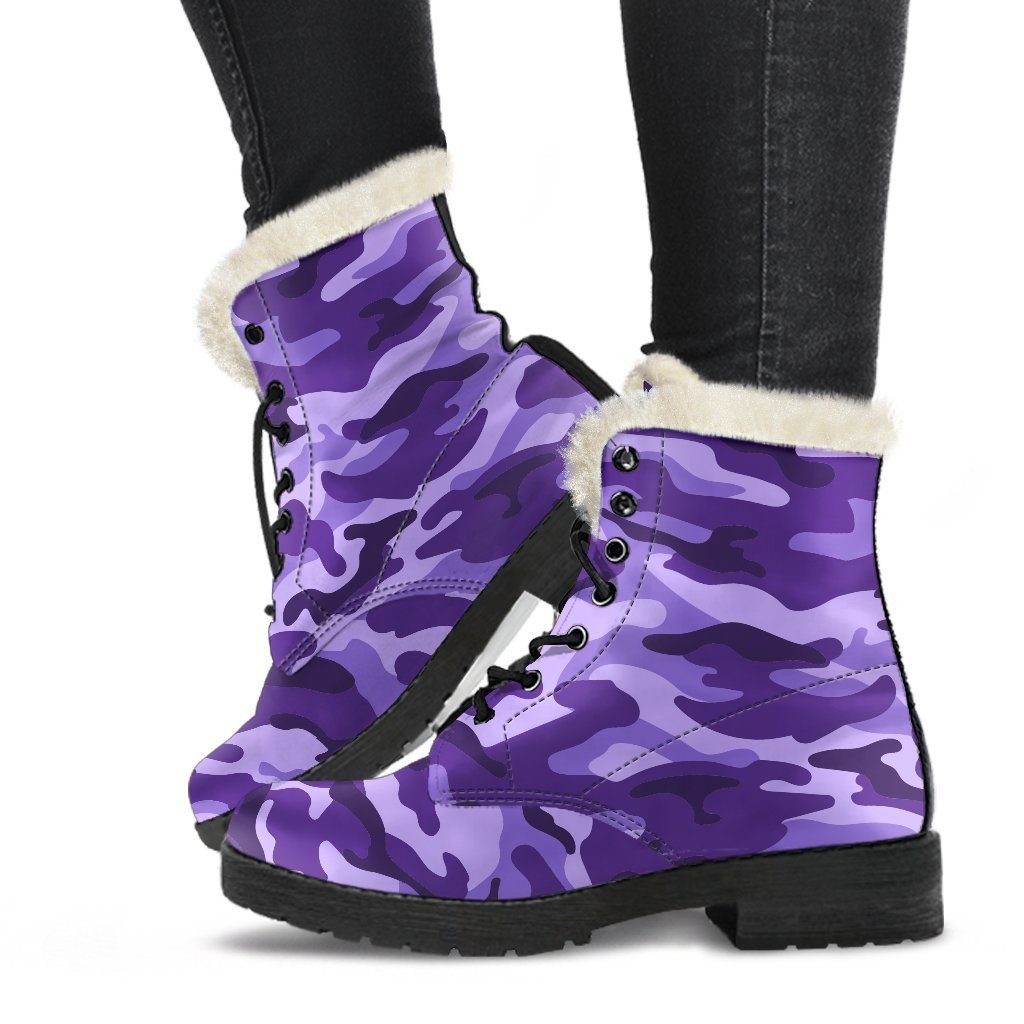 Get Groovy in Purple Camouflage Faux Fur Leather Boots for Hippies - 1