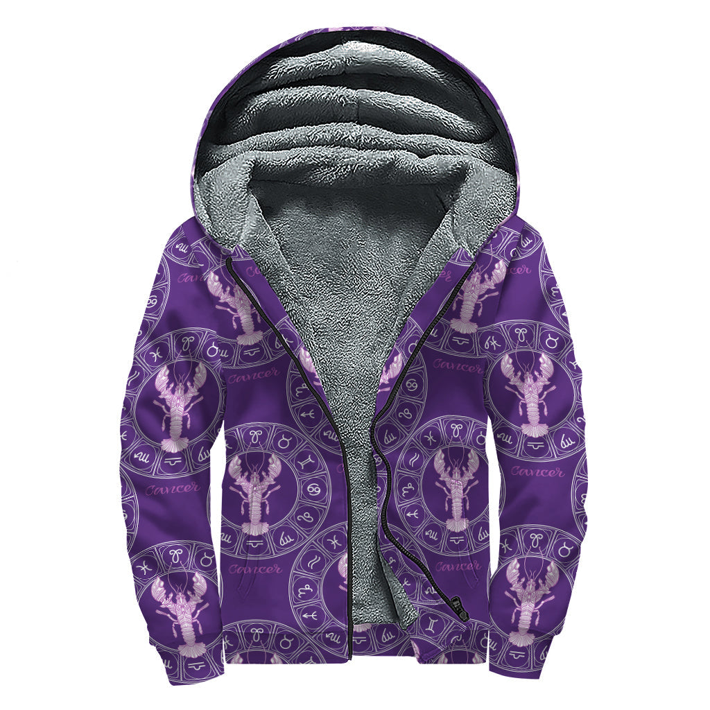 Groovy Purple Cancer Zodiac Print Sherpa Lined Zip Up Hoodie - 1