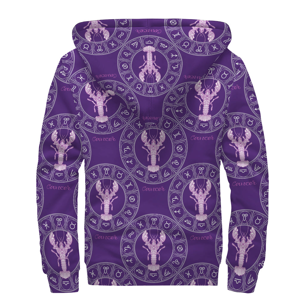 Groovy Purple Cancer Zodiac Print Sherpa Lined Zip Up Hoodie - 2