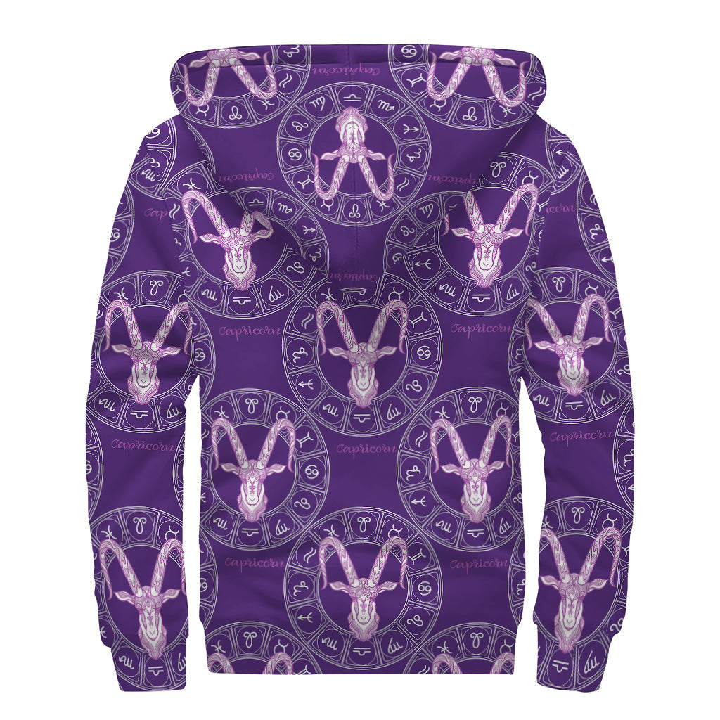 Purple Capricorn Zodiac Pattern Sherpa Lined Zip Up Hoodie - 2