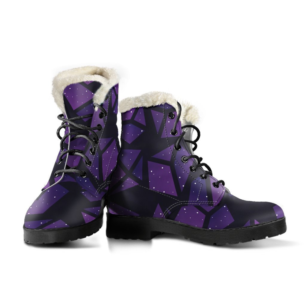 Purple Crystal Cosmic Galaxy Space Print Faux Fur Leather Boots for the Groovy Hippie Soul - 3