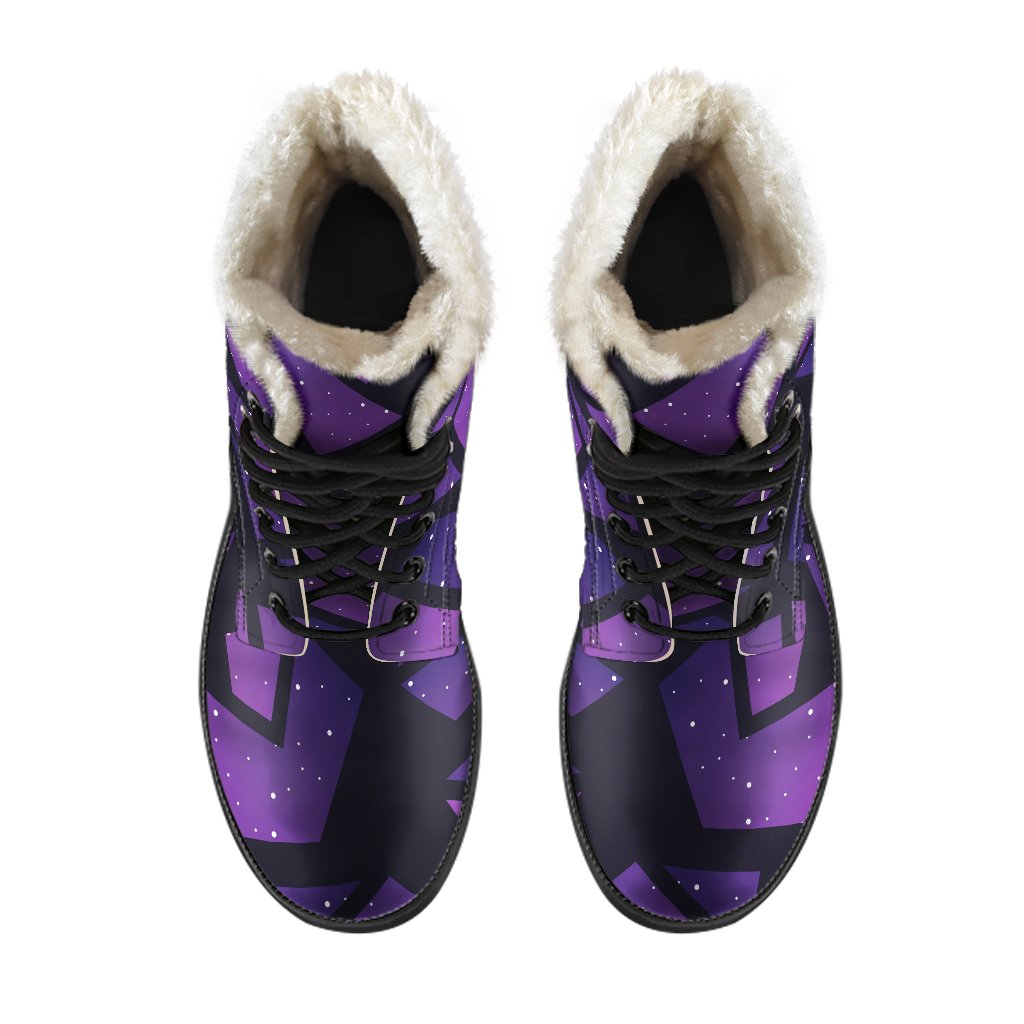 Purple Crystal Cosmic Galaxy Space Print Faux Fur Leather Boots for the Groovy Hippie Soul - 4