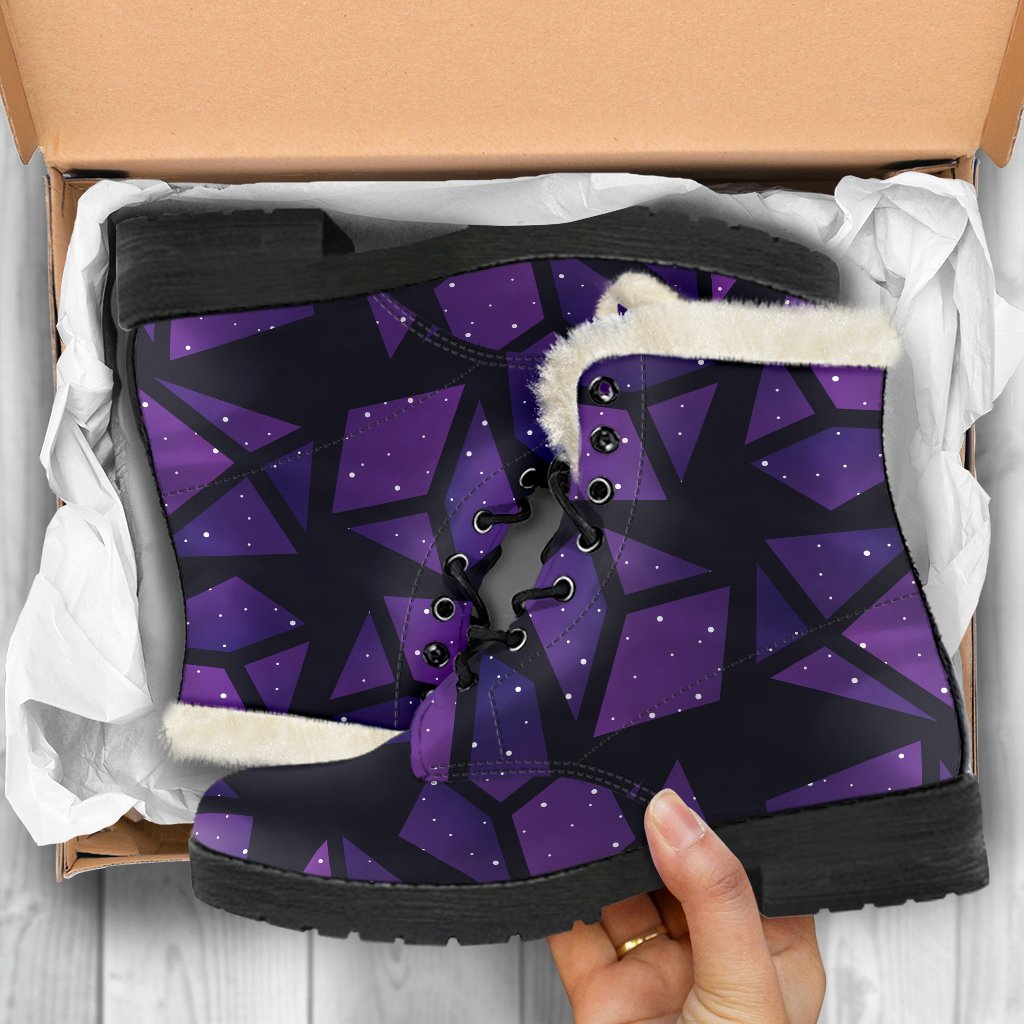 Purple Crystal Cosmic Galaxy Space Print Faux Fur Leather Boots for the Groovy Hippie Soul - 5