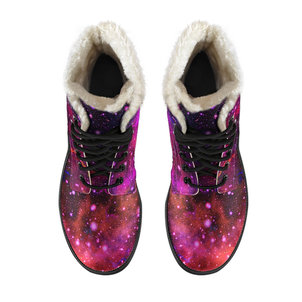 Groovy Purple Dark Galaxy Space Print Faux Fur Leather Boots for Peace-Loving Hippies - 4