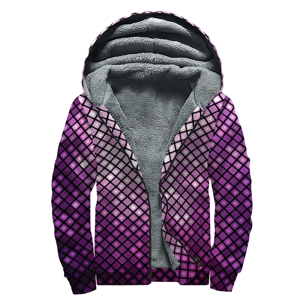 Purple Disco Lights Pattern Print Sherpa Lined Zip Up Hoodie - 1