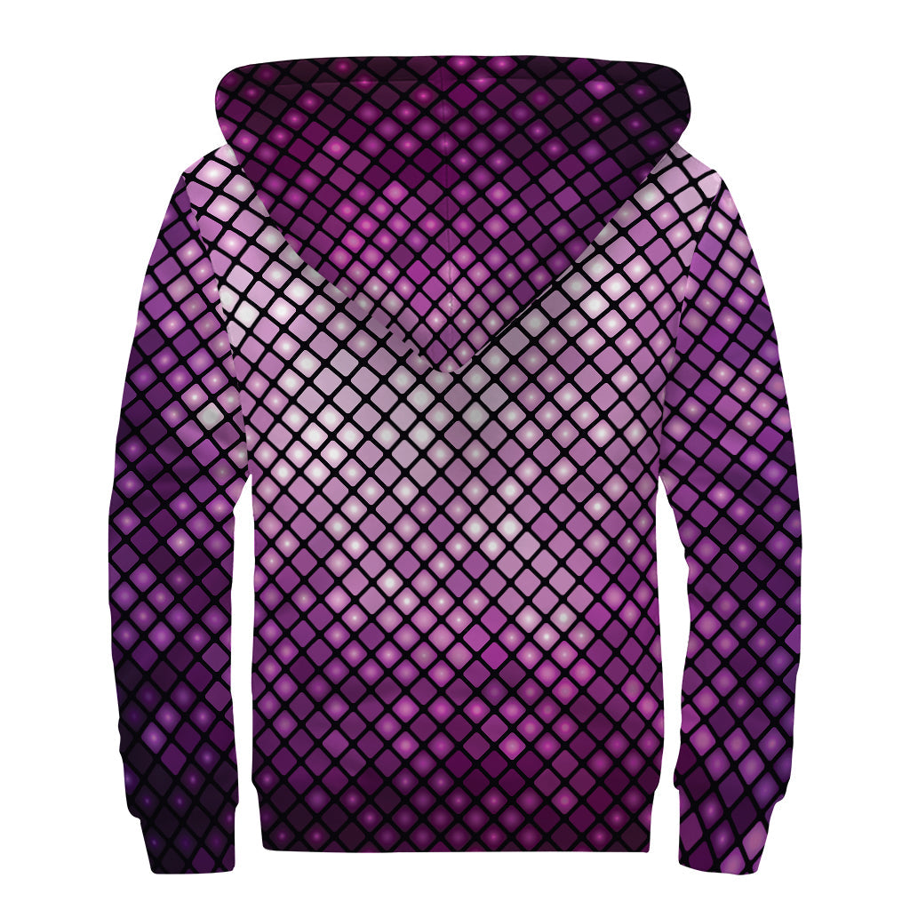 Purple Disco Lights Pattern Print Sherpa Lined Zip Up Hoodie - 2