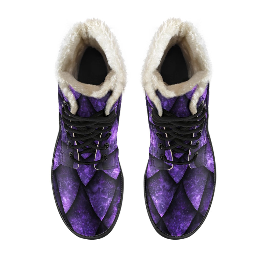 Purple Dragon Scales Pattern Print Faux Fur Leather Boots for Hippie Fashionistas - 4