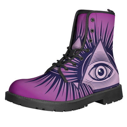 Purple Eye of Providence Leather Lightweight Boots for the Groovy Hippie - 1