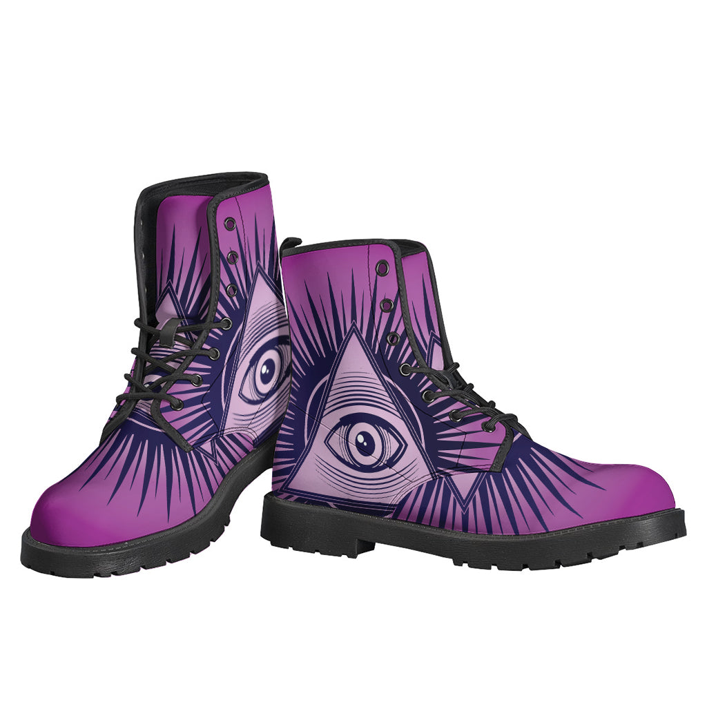 Purple Eye of Providence Leather Lightweight Boots for the Groovy Hippie - 3