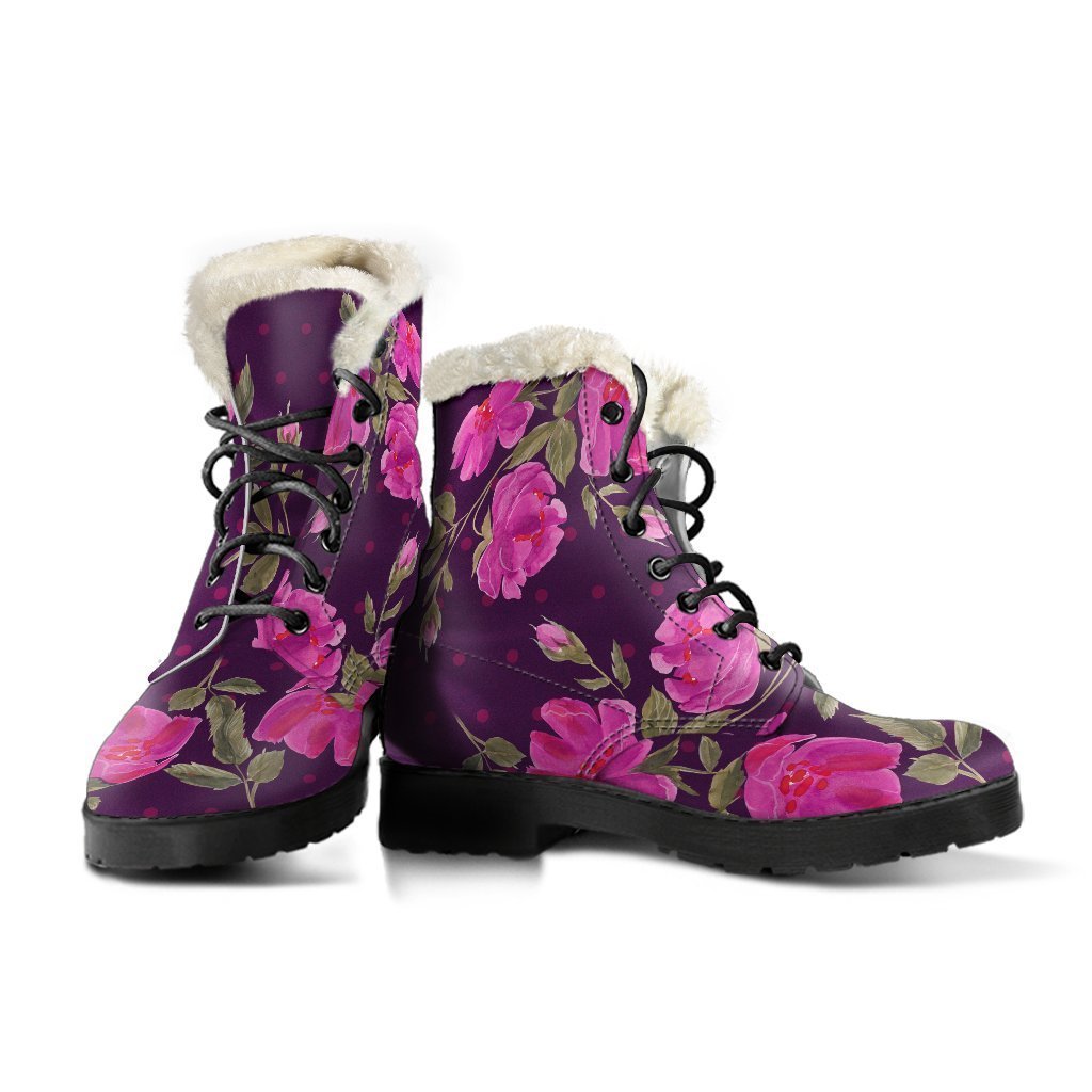 Psychedelic Dream: Purple Floral Faux Fur Leather Boots for the Free-Spirited Hippie - 3