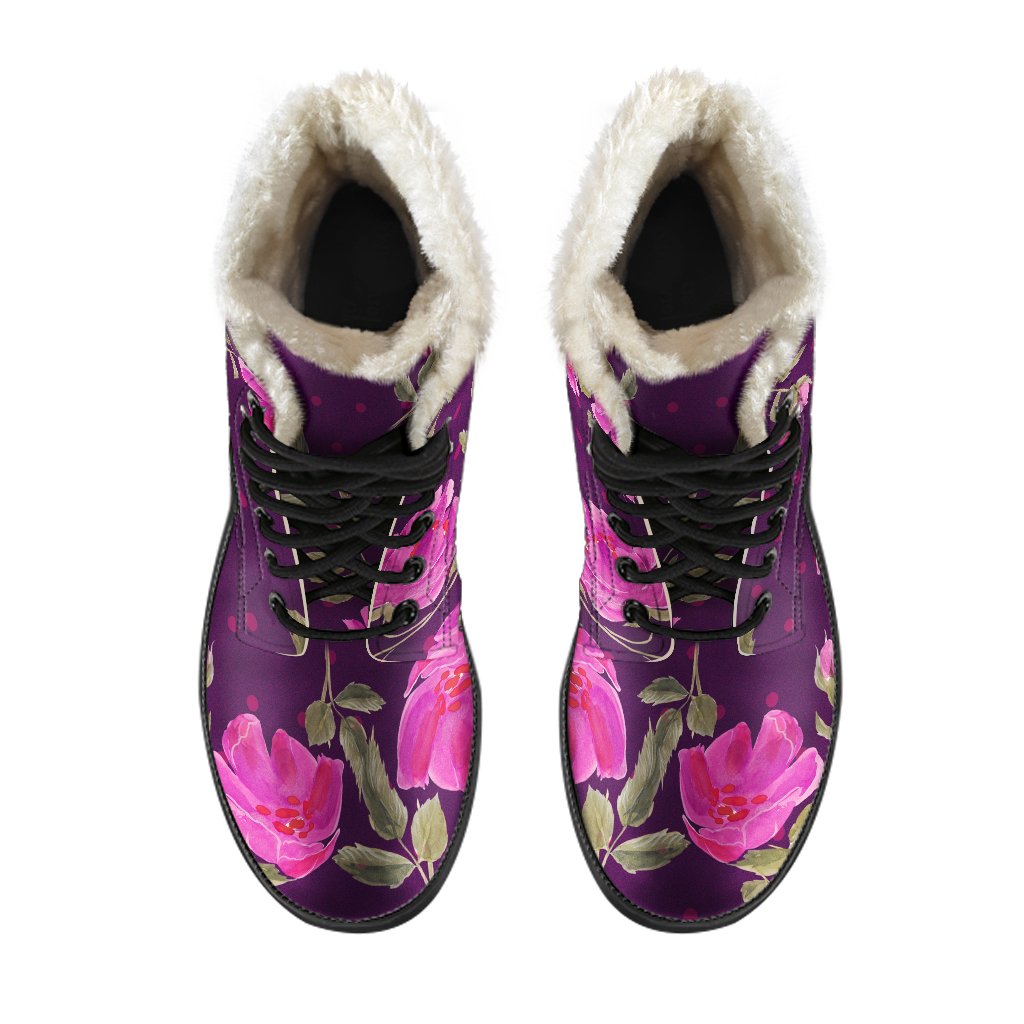 Psychedelic Dream: Purple Floral Faux Fur Leather Boots for the Free-Spirited Hippie - 4