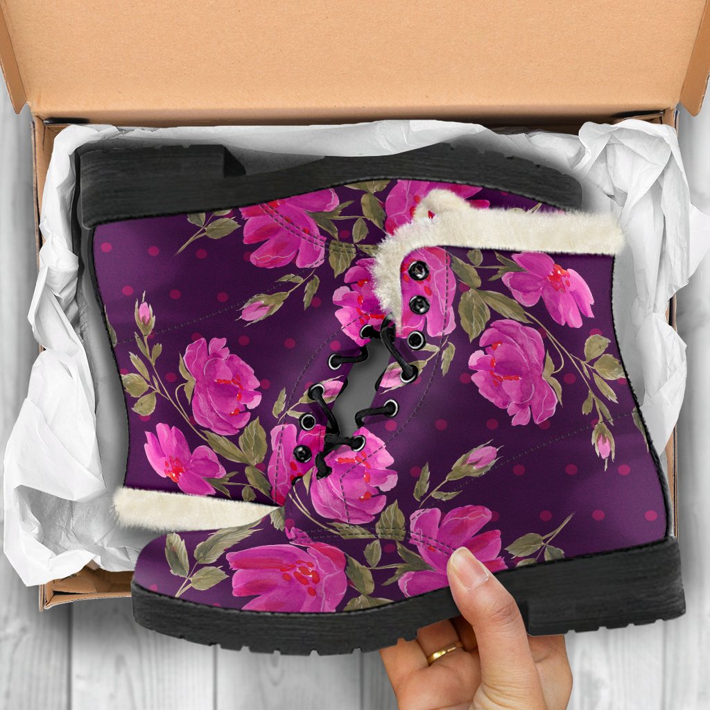 Psychedelic Dream: Purple Floral Faux Fur Leather Boots for the Free-Spirited Hippie - 5