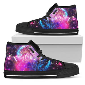 Emerald Blossoms - Purple Galaxy Space Blue Stardust Print Black High Top Sneakers For Hippie