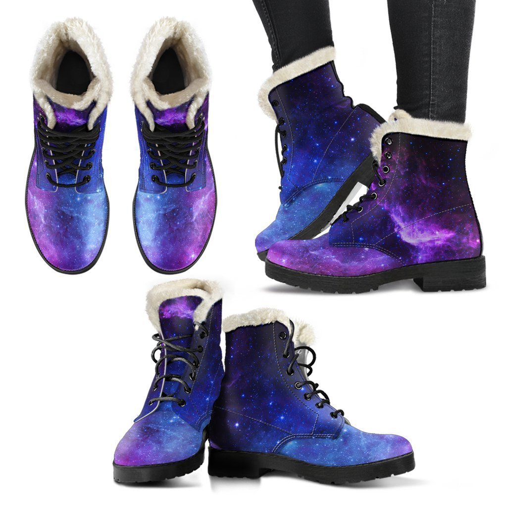 Purple Galaxy Faux Fur Leather Boots for Style-Forward Hippies - 2