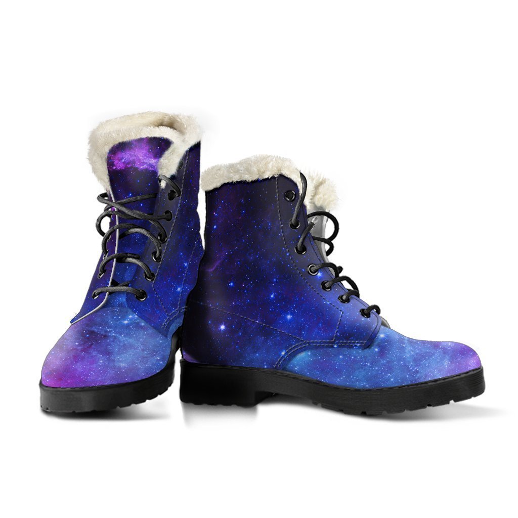 Purple Galaxy Faux Fur Leather Boots for Style-Forward Hippies - 3