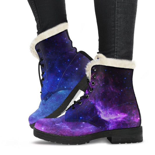 Purple Galaxy Faux Fur Leather Boots for Style-Forward Hippies - 1