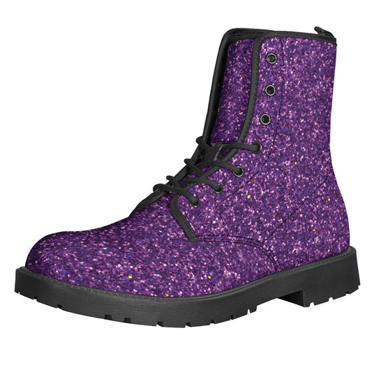 Groovy Purple Glitter Print Leather Boots for the Free-Spirited Hippie - 1