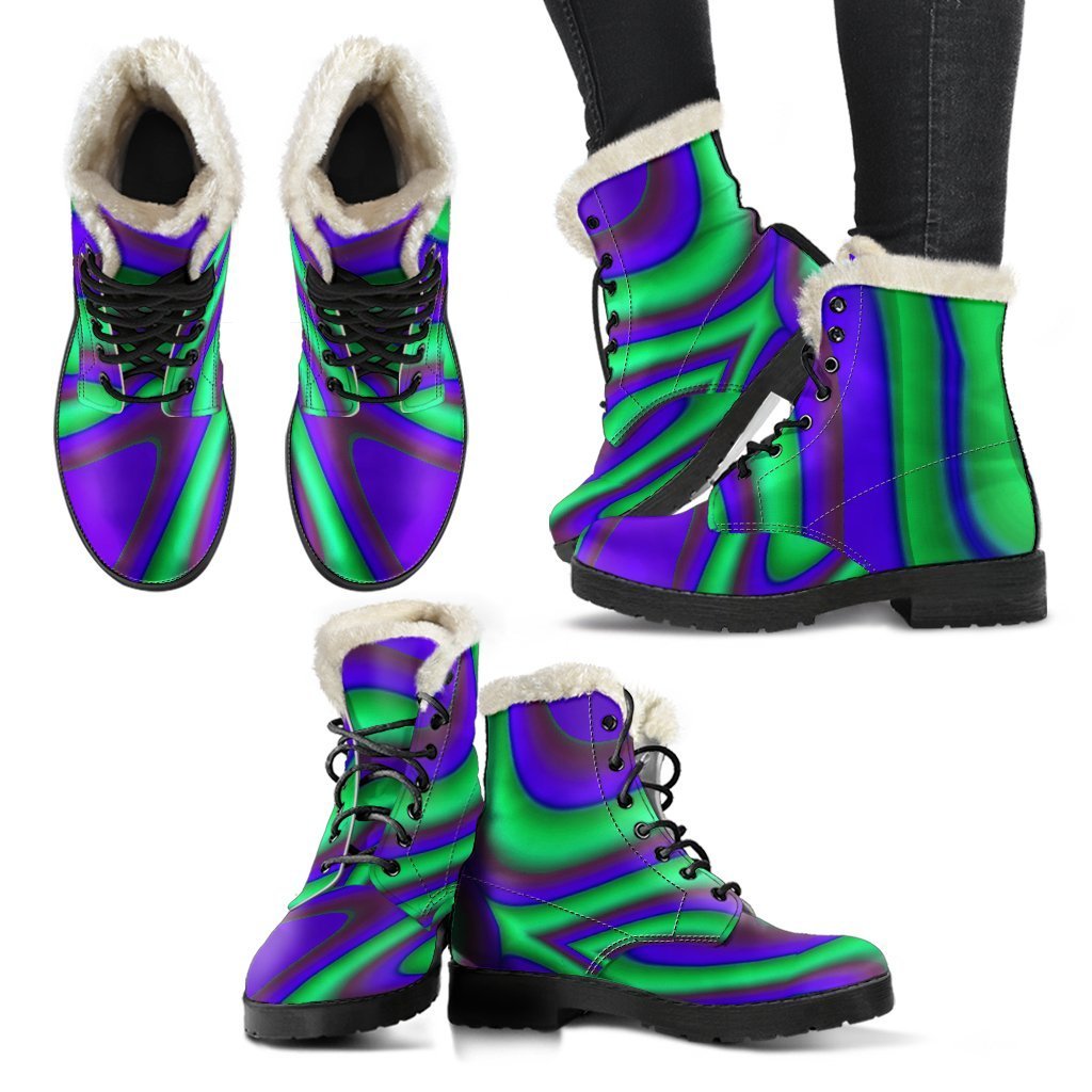 Purple Green Psychedelic Trippy Faux Fur Leather Boots for the Stylish Hippie - 2