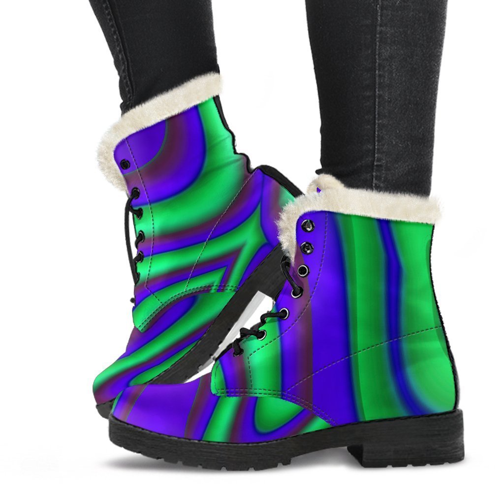 Purple Green Psychedelic Trippy Faux Fur Leather Boots for the Stylish Hippie - 1