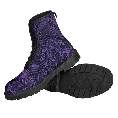 Purple Hamsa Hand Print Leather Lightweight Boots for Boho-Chic Hippies - 2