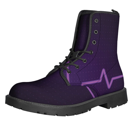 Purple Heartbeat Print Leather Boots for Stylish Hippies - 1