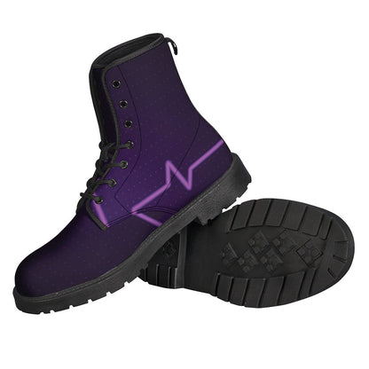 Purple Heartbeat Print Leather Boots for Stylish Hippies - 2