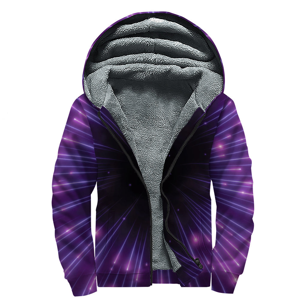 Groovy Galaxies: Purple Hyperspace Print Sherpa Lined Zip Up Hoodie - 1