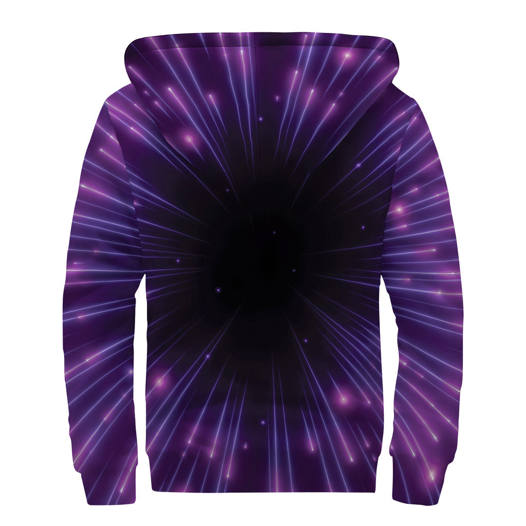 Groovy Galaxies: Purple Hyperspace Print Sherpa Lined Zip Up Hoodie - 2