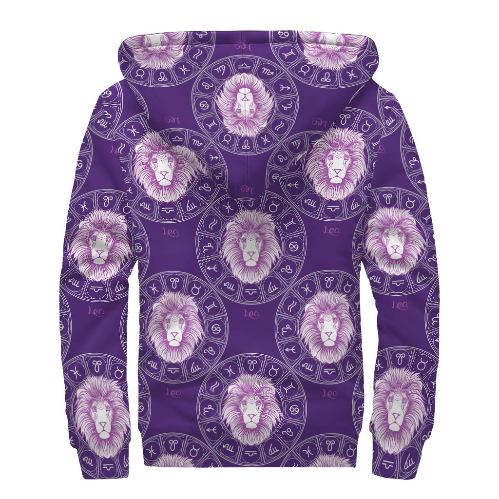 Groovy Purple Leo Zodiac Pattern Sherpa Lined Hoodie for Free-Spirited Hippies - 2