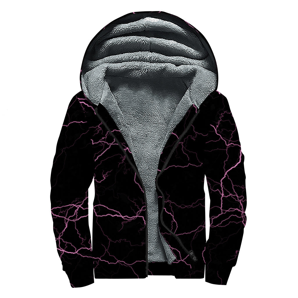 Groovy Vibes: Purple Lightning Sherpa Lined Zip Up Hoodie for Hippies - 1