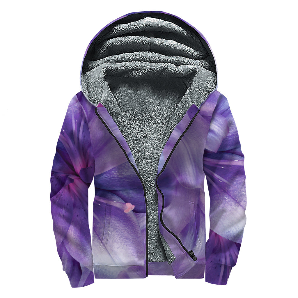 Purple Lily Flower Power Sherpa Lined Hippie Hoodie - 1