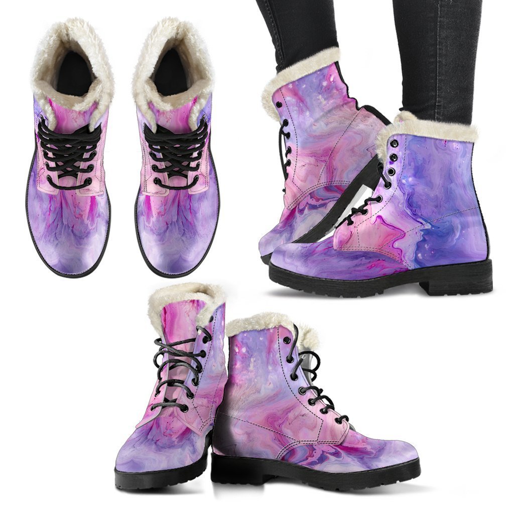 Groovy Purple Liquid Marble Faux Fur Leather Boots for the Modern Hippie - 2