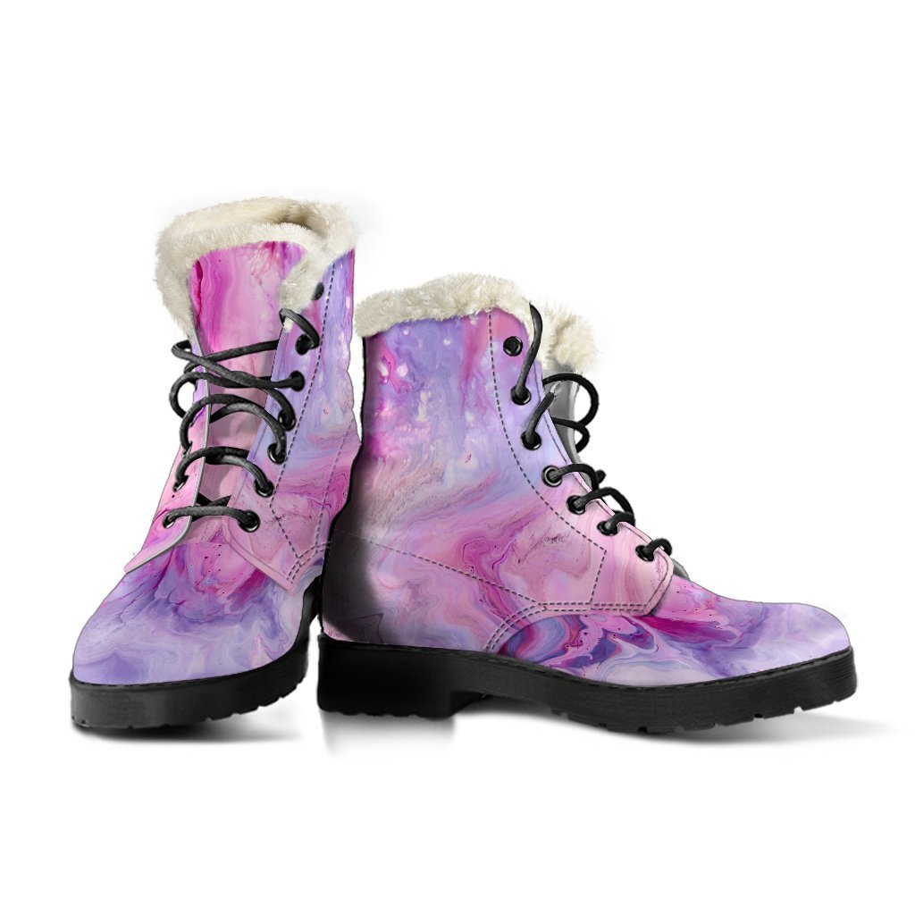 Groovy Purple Liquid Marble Faux Fur Leather Boots for the Modern Hippie - 3