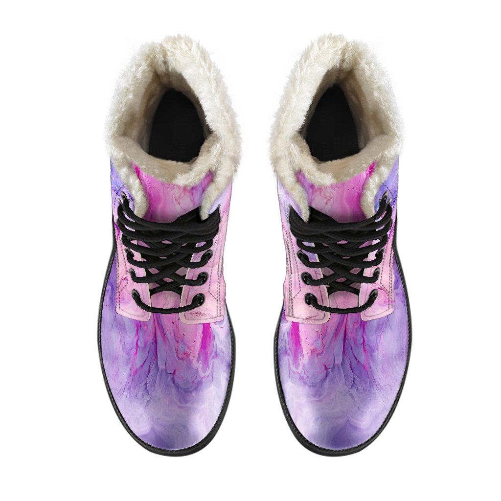 Groovy Purple Liquid Marble Faux Fur Leather Boots for the Modern Hippie - 4