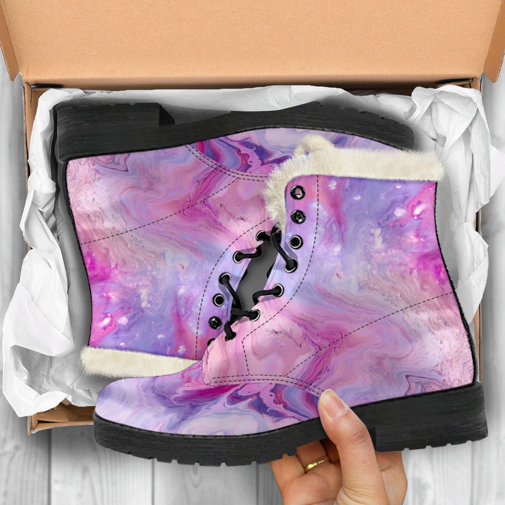 Groovy Purple Liquid Marble Faux Fur Leather Boots for the Modern Hippie - 5