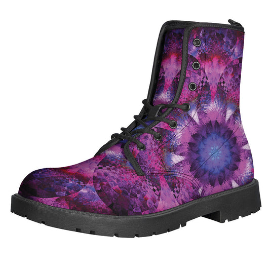 Purple Mandala Flower Print Leather Boots: The Ultimate Hippie Footwear - 1