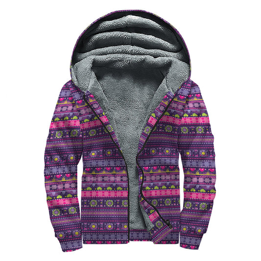 Groovy Purple Native Tribal Pattern Sherpa Lined Hoodie - Peace, Love, and Warmth! - 1