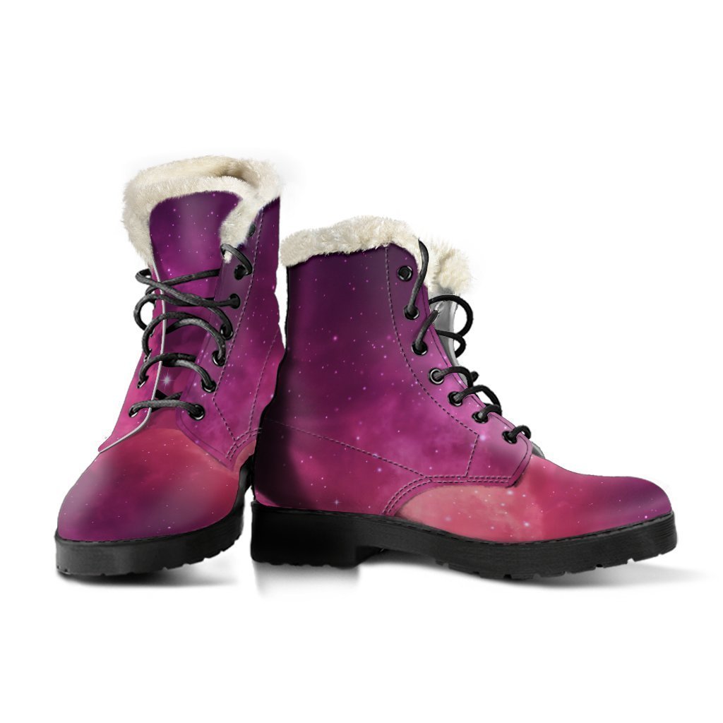 Spacey Vibes: Purple Nebula Faux Fur Leather Boots for Groovy Hippies - 3