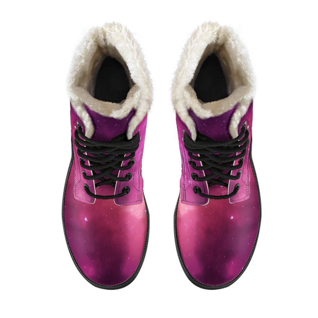 Spacey Vibes: Purple Nebula Faux Fur Leather Boots for Groovy Hippies - 4