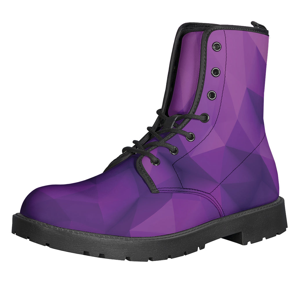 Purple Polygonal Geometric Print Leather Boots for Trendy Hippies - 1